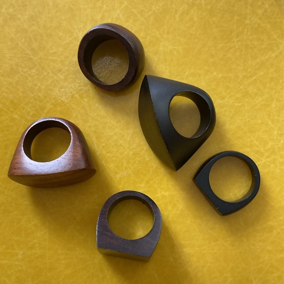 Bundle of five handmade wood wooden rings - Picture 8 of 8